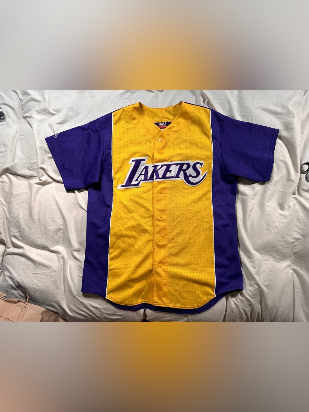 Majestic NBA Los Angeles Lakers Vintage Y2K Gold Baseball Jersey Large Kobe Rare